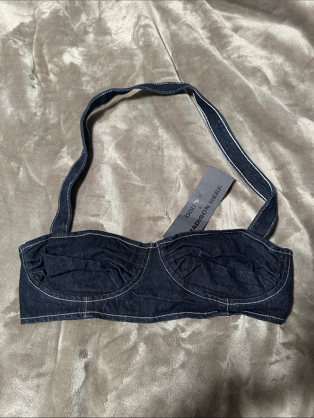 Boohoo Dark Blue Denim Bustier Crop Top